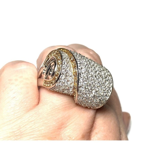 925 Sterling Silver Scroll Ring CZs Chunky Statement Size 8 20.70g - Picture 8 of 16